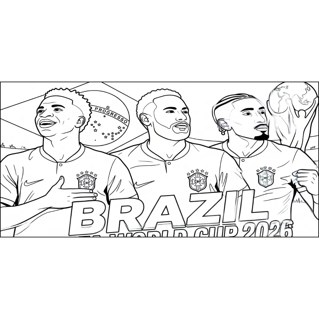 Selección De Fútbol De Brasil – Copa Mundial 2026 29 para colorear para imprimir para niño de 9 años