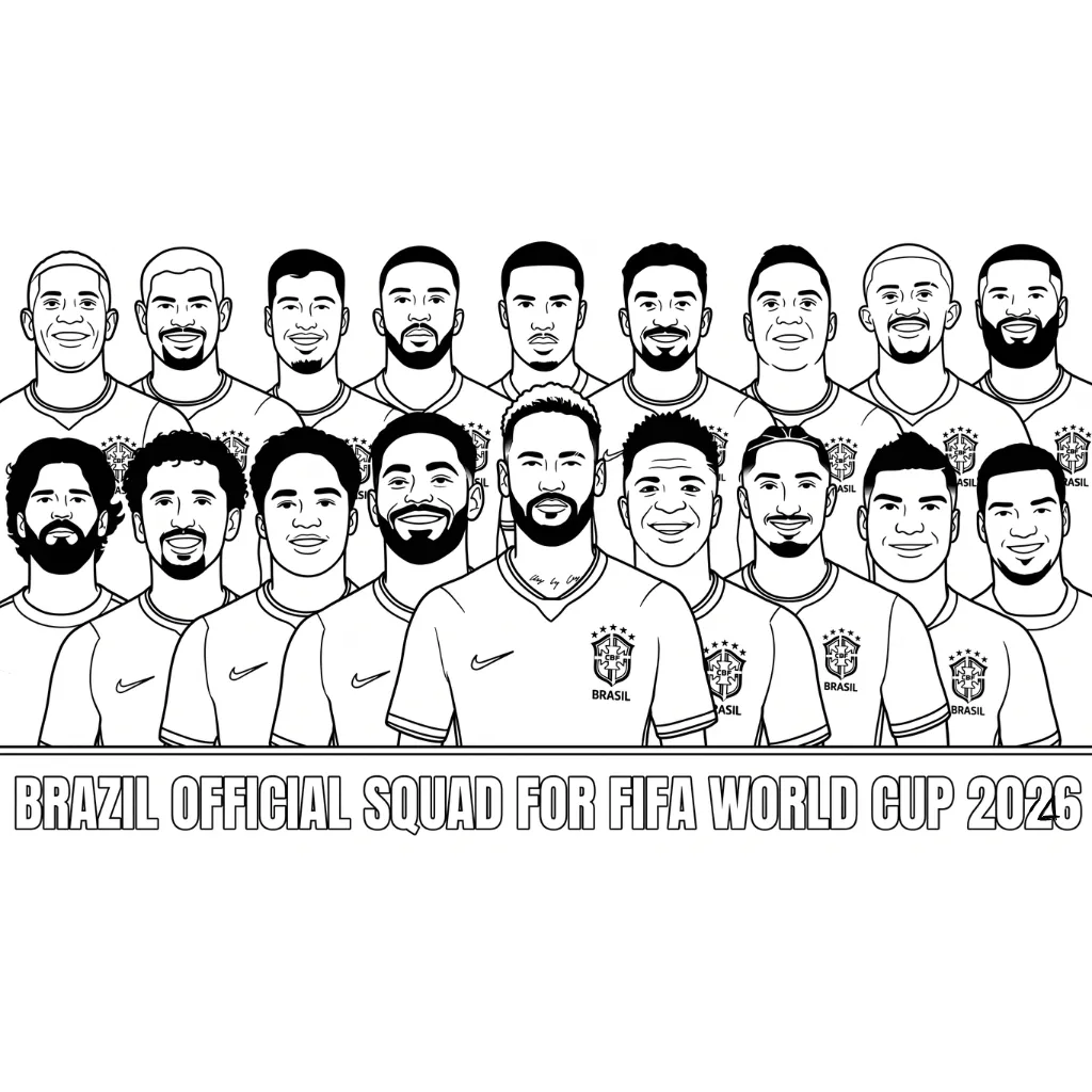 Selección De Fútbol De Brasil – Copa Mundial 2026 5 para colorear y recortar para imprimir