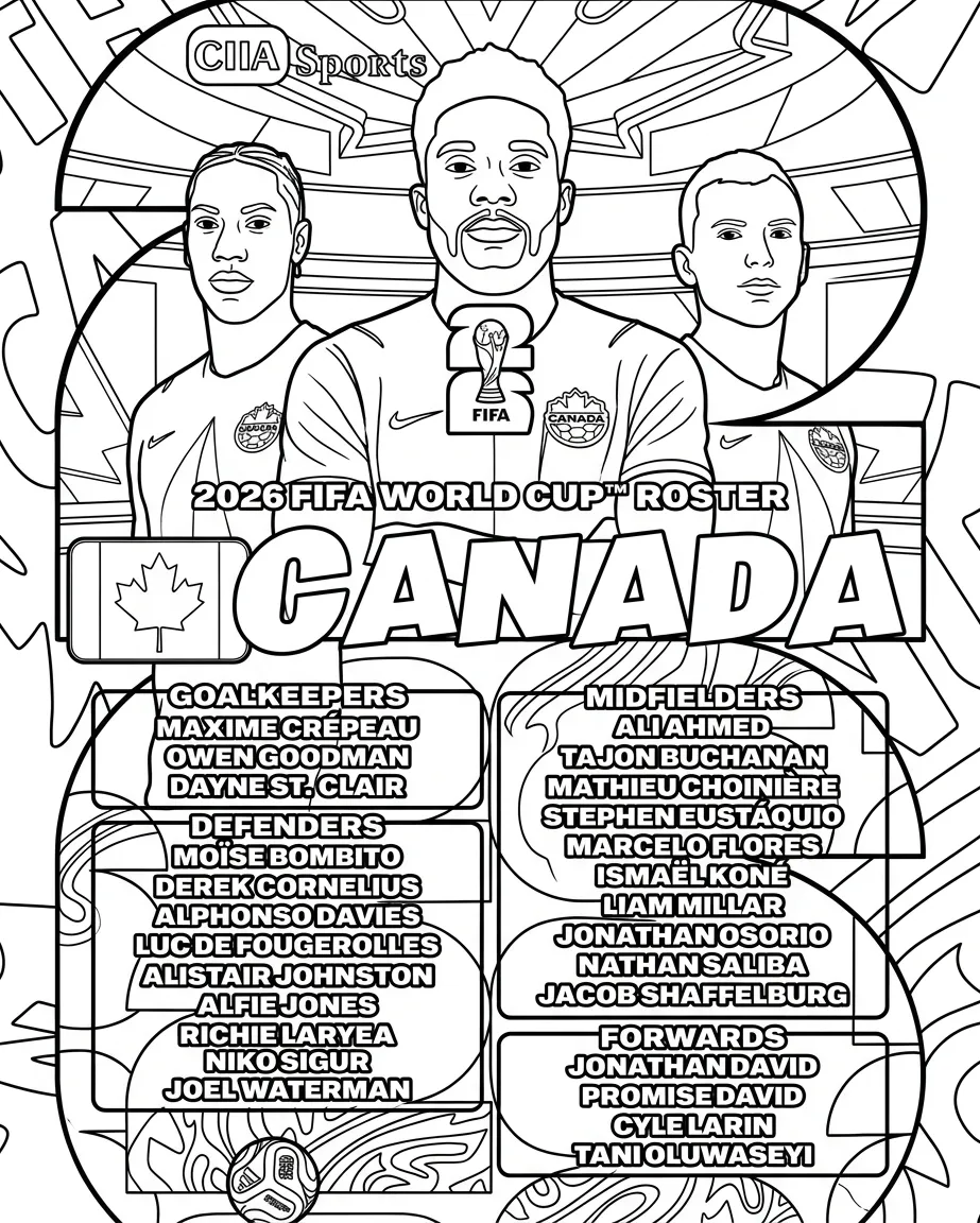 Selección De Fútbol De Canadá – Copa Mundial 2026 Para Colorear para colorear para imprimir gratis pdf
