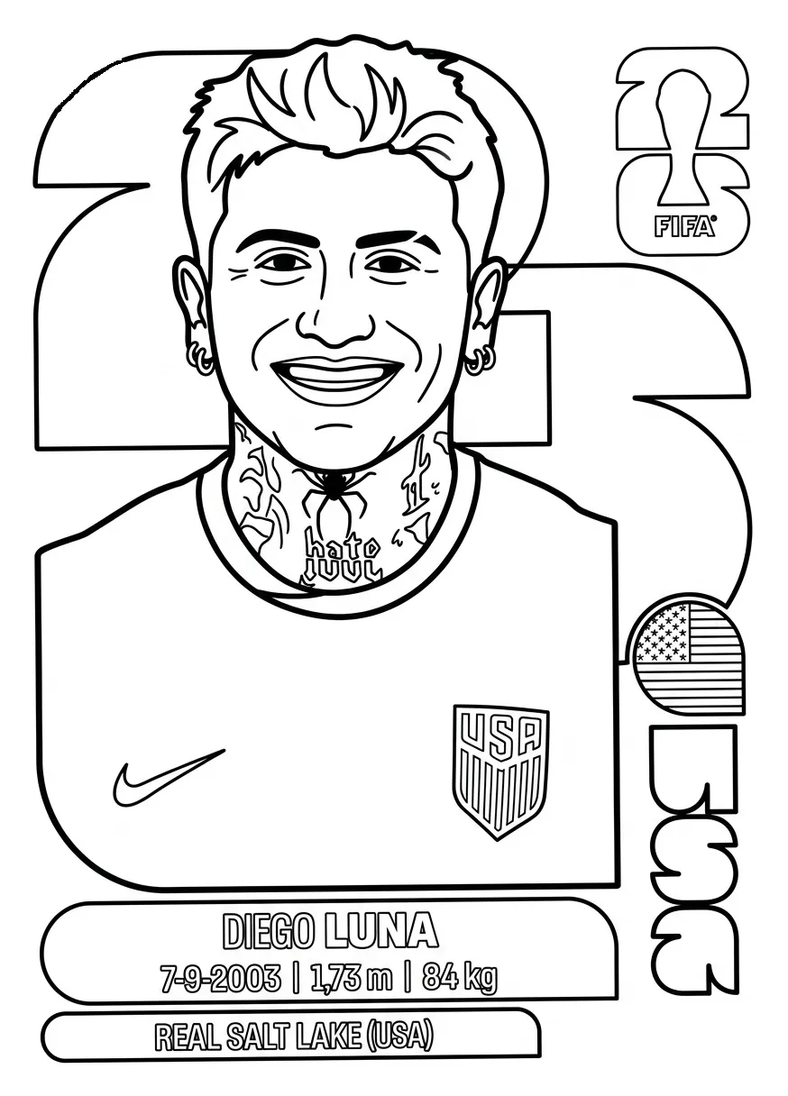 Selección De Fútbol De Estados Unidos – Copa Mundial 2026 Para Colorear para colorear en línea 1