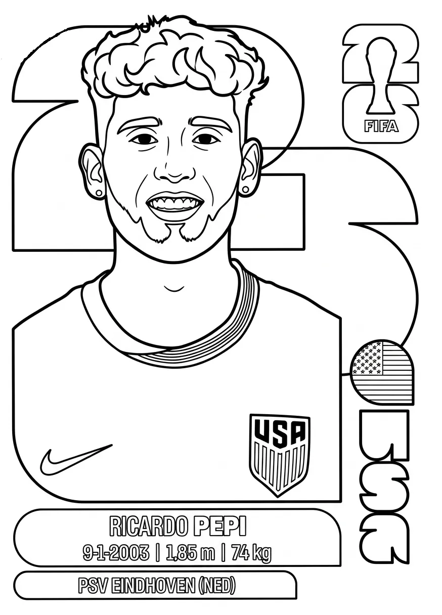 Selección De Fútbol De Estados Unidos – Copa Mundial 2026 Para Colorear para colorear para niño de 3 años