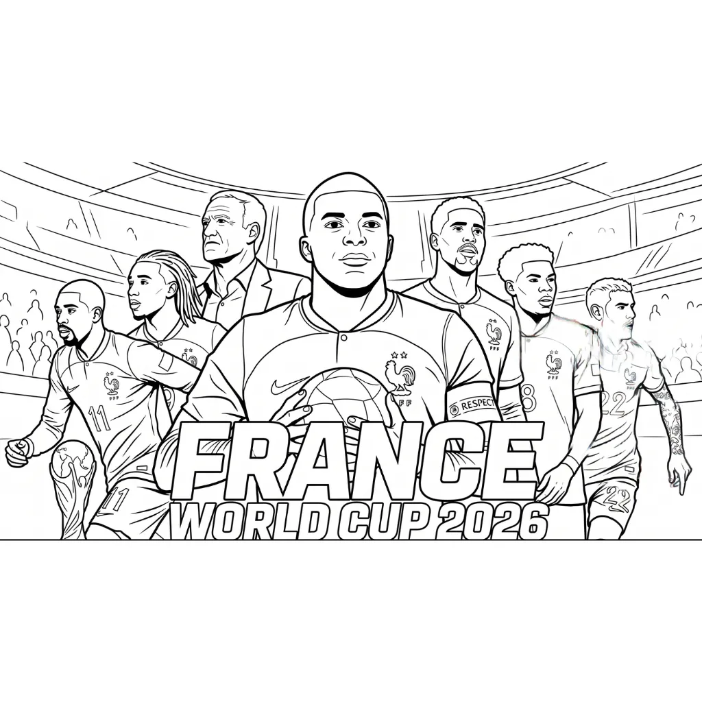 Selección De Fútbol De Francia – Copa Mundial 2026 1 para colorear para imprimir para niños