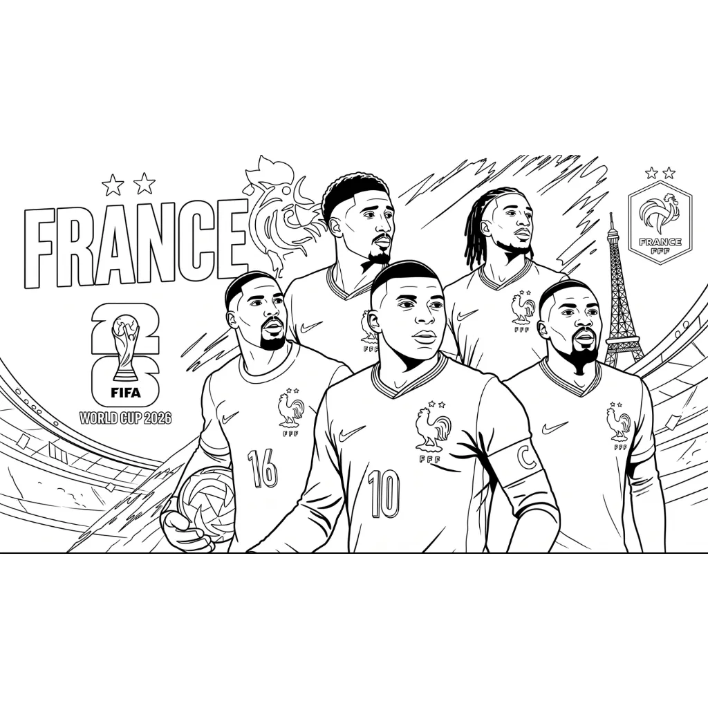 Selección De Fútbol De Francia – Copa Mundial 2026 4 para colorear para niño de 7 años