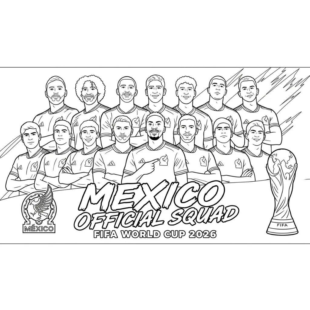 Selección De Fútbol De México – Copa Mundial 2026 7 para colorear para niño para imprimir