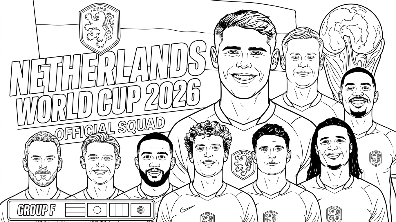 Selección De Fútbol De Países Bajos – Copa Mundial 2026 Para Colorear para colorear para niños