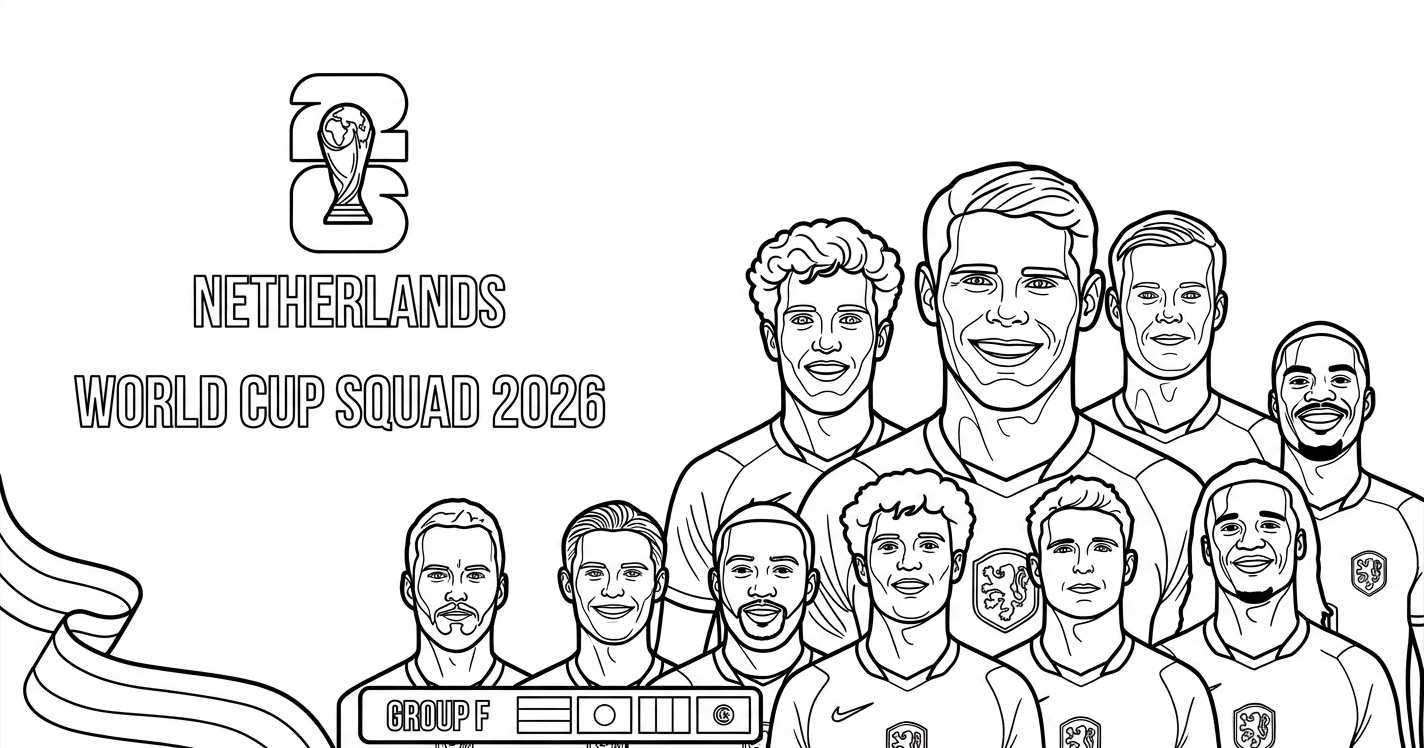 Selección De Fútbol De Países Bajos – Copa Mundial 2026 Para Colorear para colorear para imprimir gratis pdf