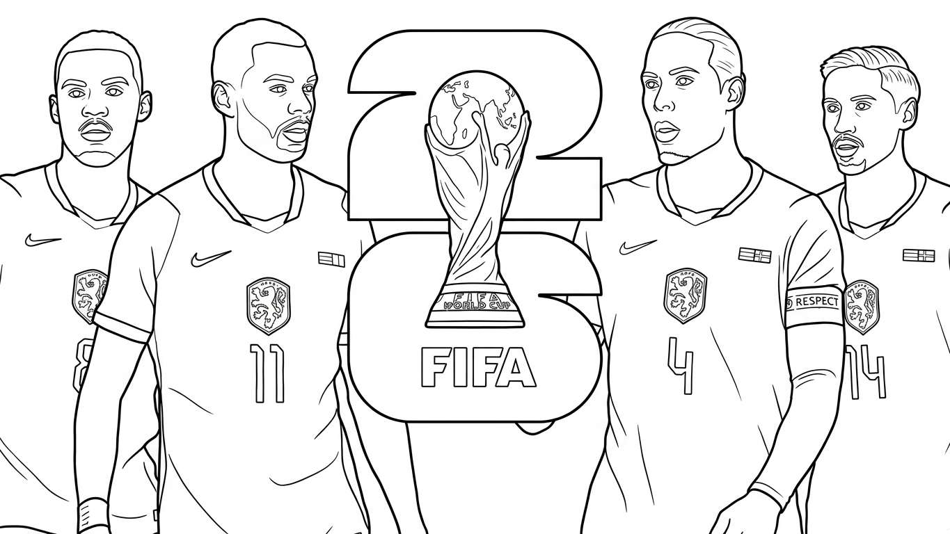 Selección De Fútbol De Países Bajos – Copa Mundial 2026 Para Colorear para colorear para imprimir pdf gratis 1