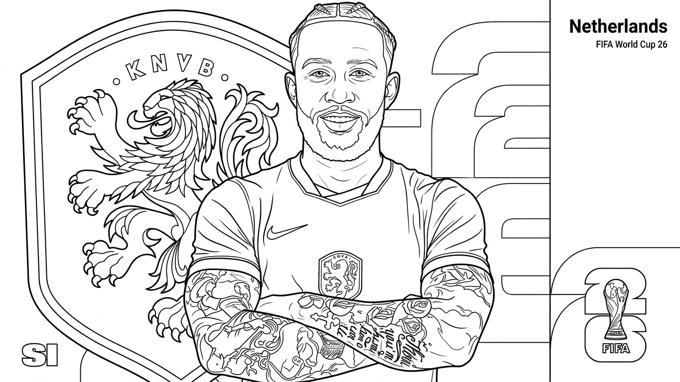 Selección De Fútbol De Países Bajos – Copa Mundial 2026 Para Colorear para colorear para imprimir pdf gratis 2