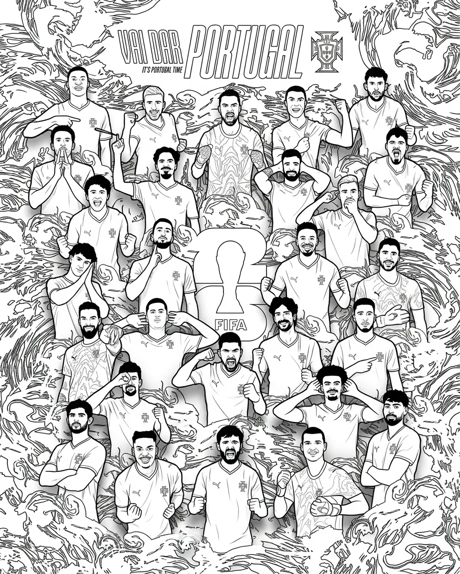imagen para colorear Selección De Fútbol De Portugal – Copa Mundial 2026 Para Colorear niño