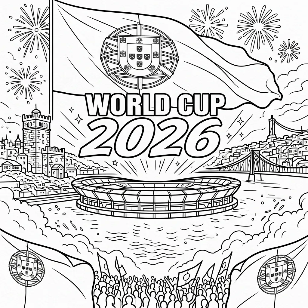 Selección De Fútbol De Portugal – Copa Mundial 2026 Para Colorear para colorear y aprendizaje