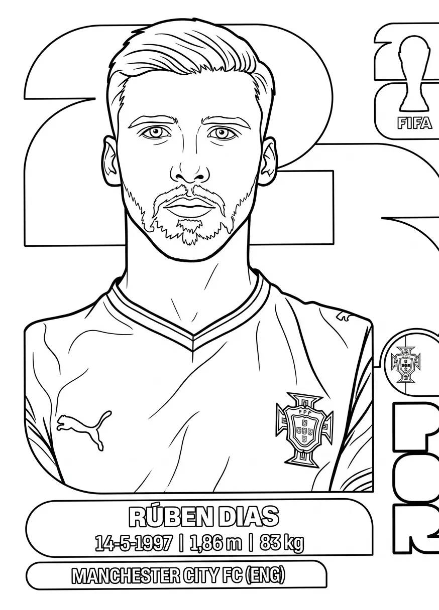 Selección De Fútbol De Portugal – Copa Mundial 2026 Para Colorear para colorear y recortar