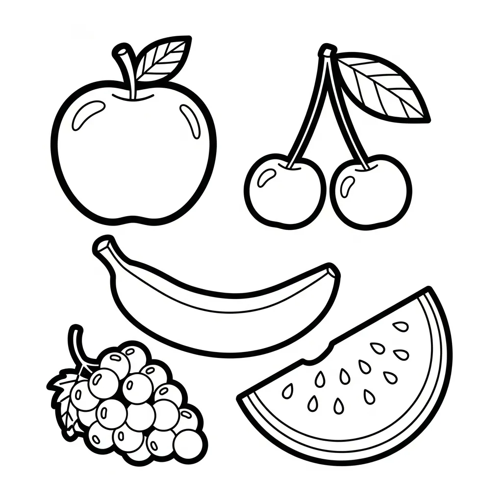 Frutas para colorir e recortar para imprimir.