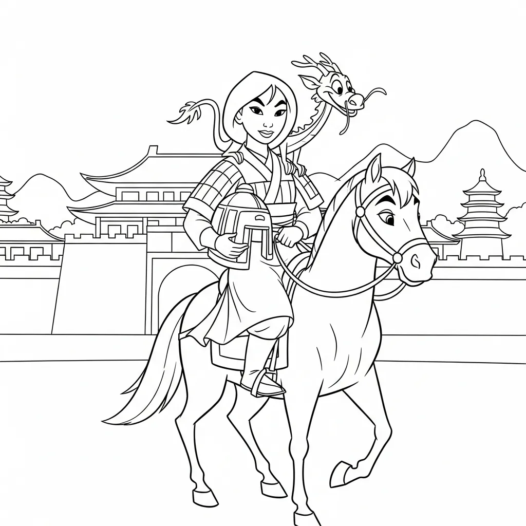 Mulan 10 para colorear para imprimir para niño de 8 años