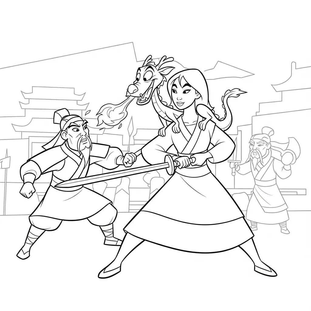 Mulan 11 para colorear para niño de 3 años