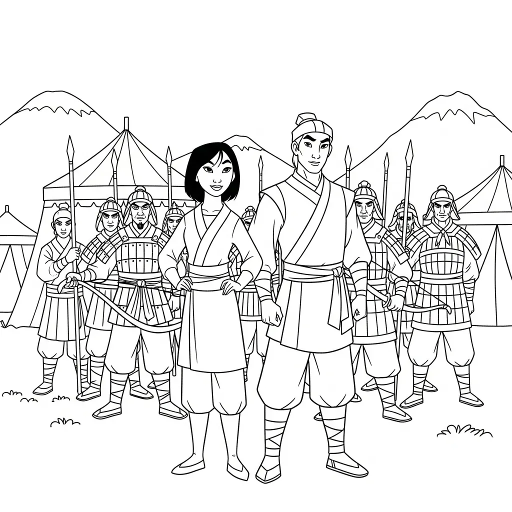Mulan 13 para colorear para imprimir para niño de 4 años
