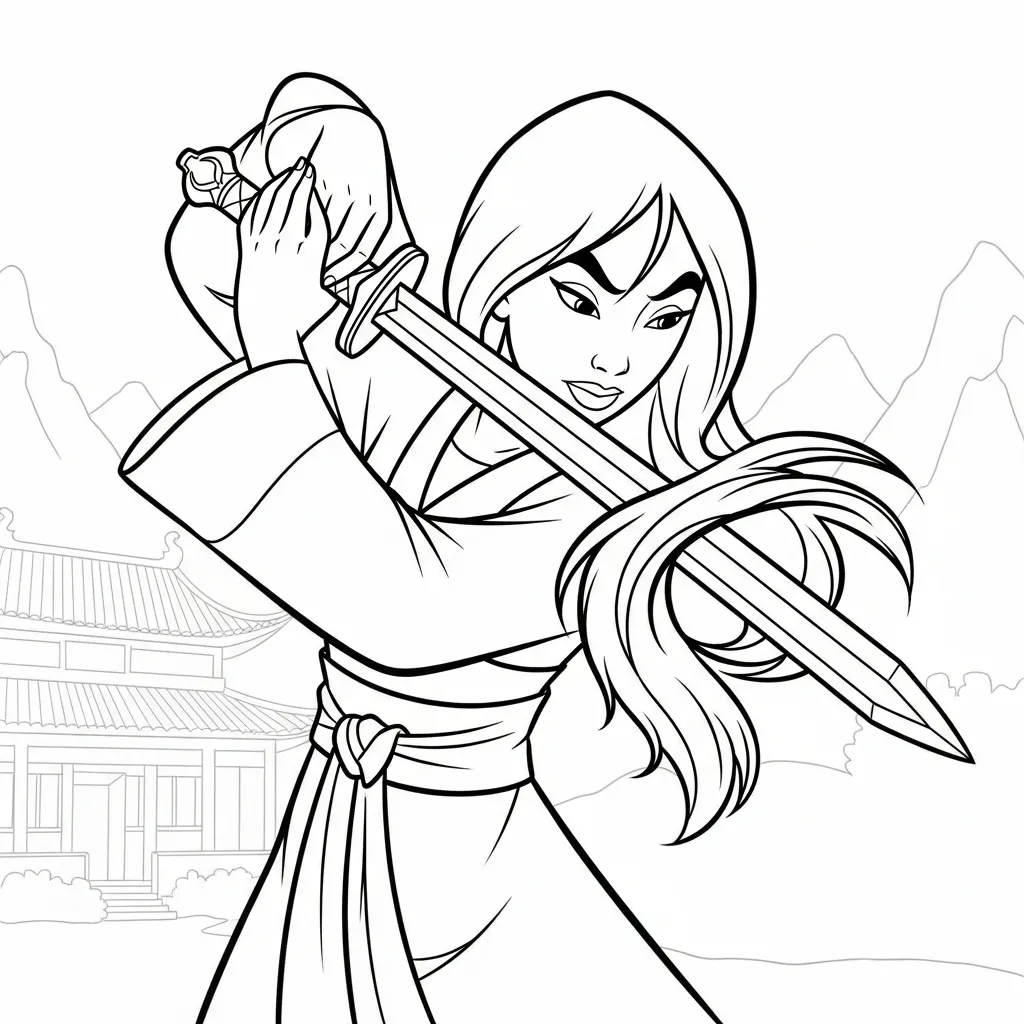 Mulan 7 para colorear para bebé para imprimir