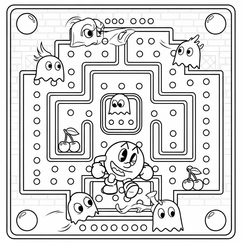 Pacman 4 para colorear educativo para niño