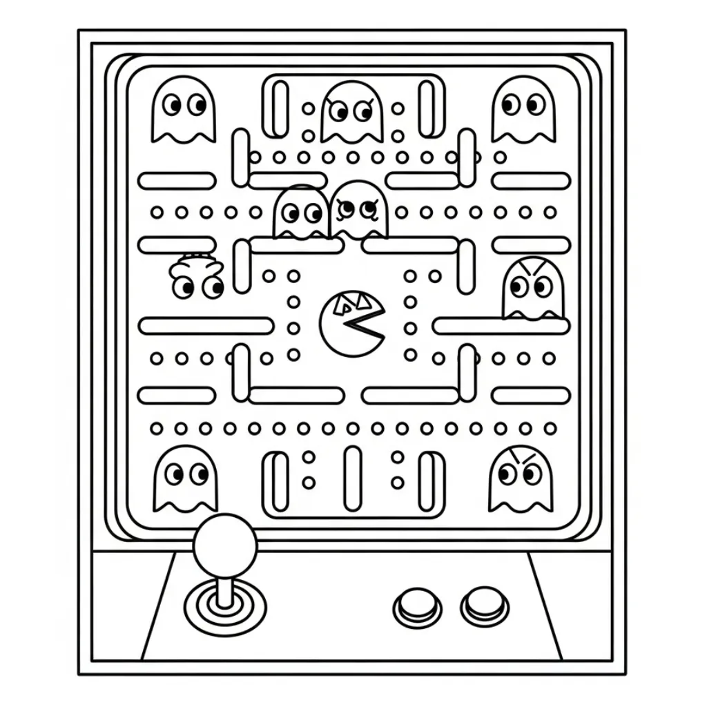 Pacman 5 para colorear para niño para imprimir