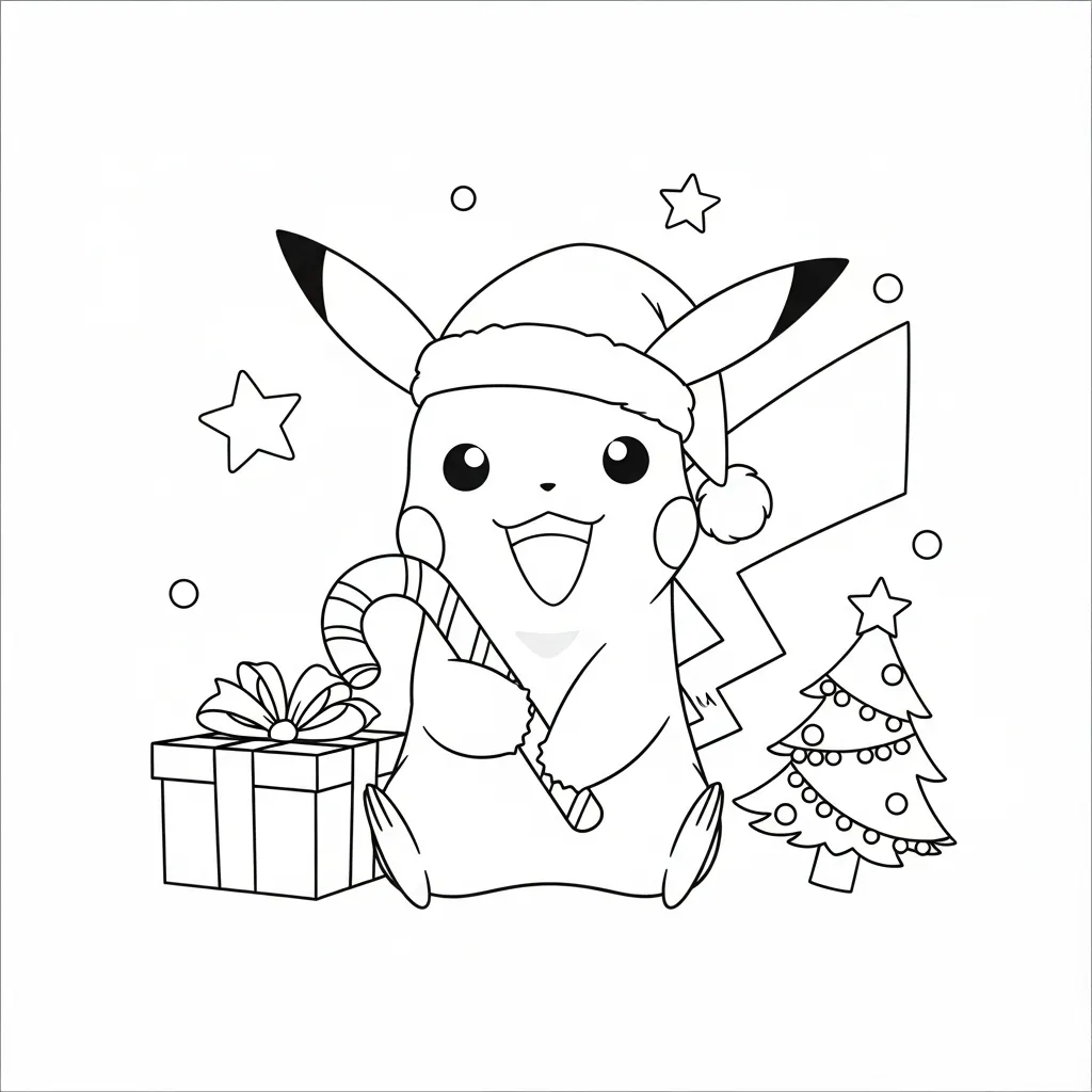 Pikachu De Navidad para colorear para niños para imprimir gratis