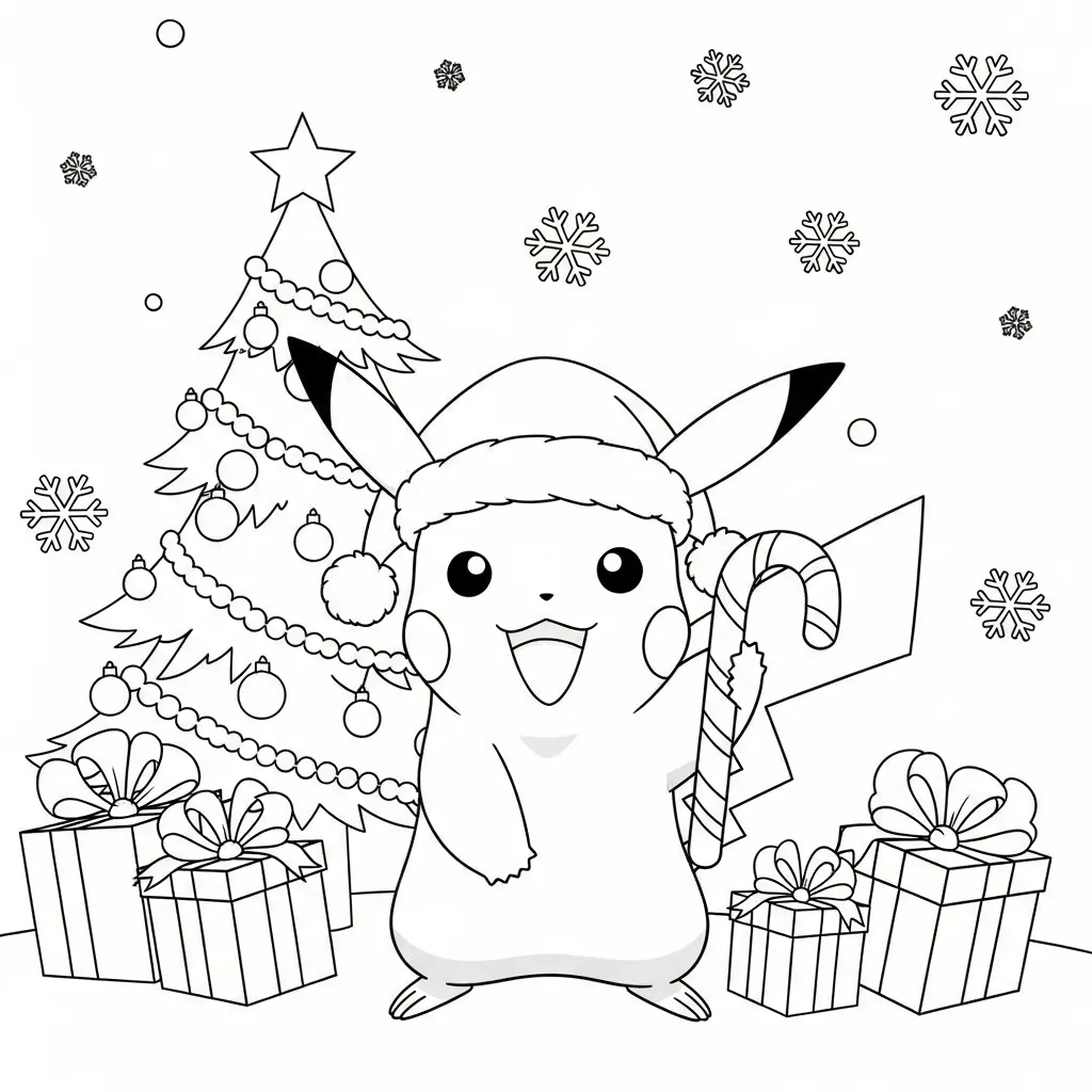 Pikachu De Navidad para colorear para imprimir