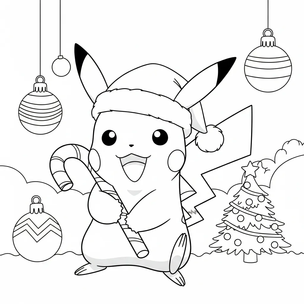 Pikachu De Navidad para colorear gratis para imprimir