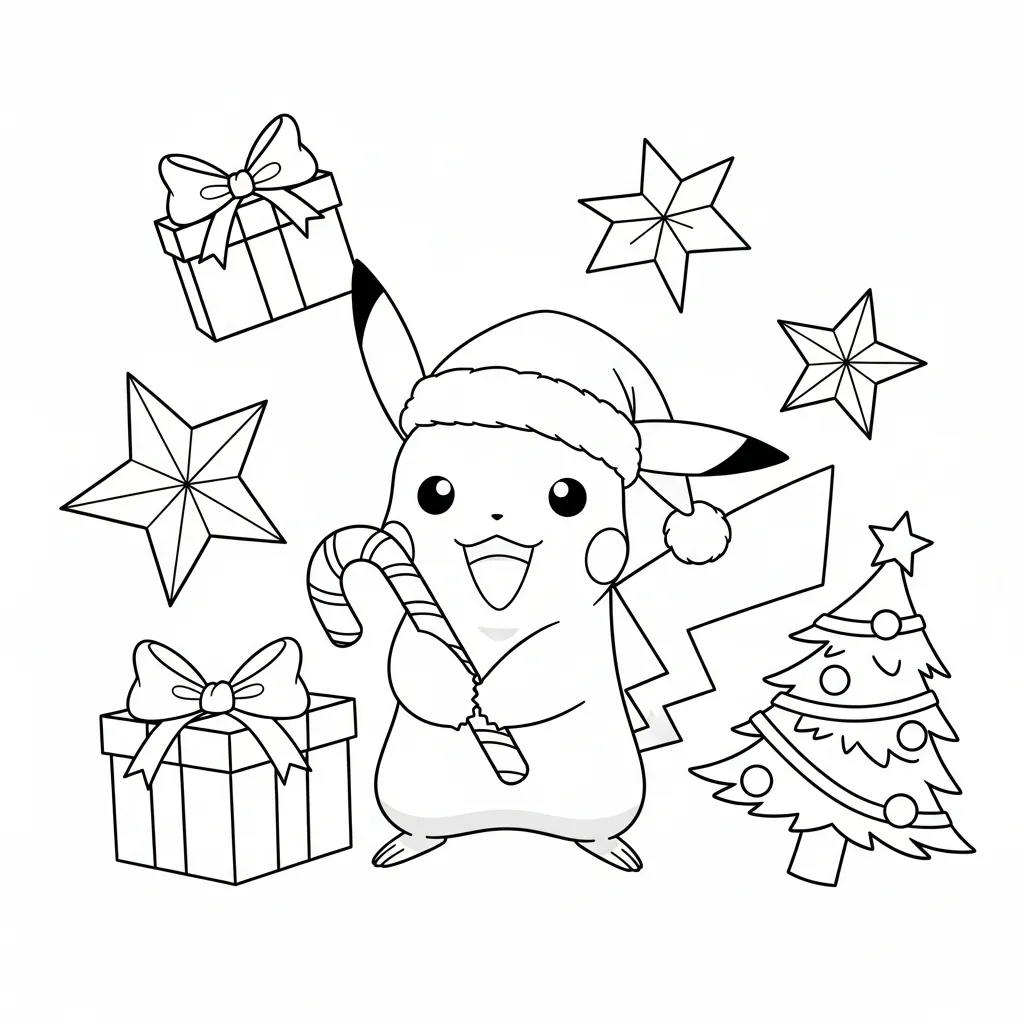Pikachu De Navidad para colorear y dibujos