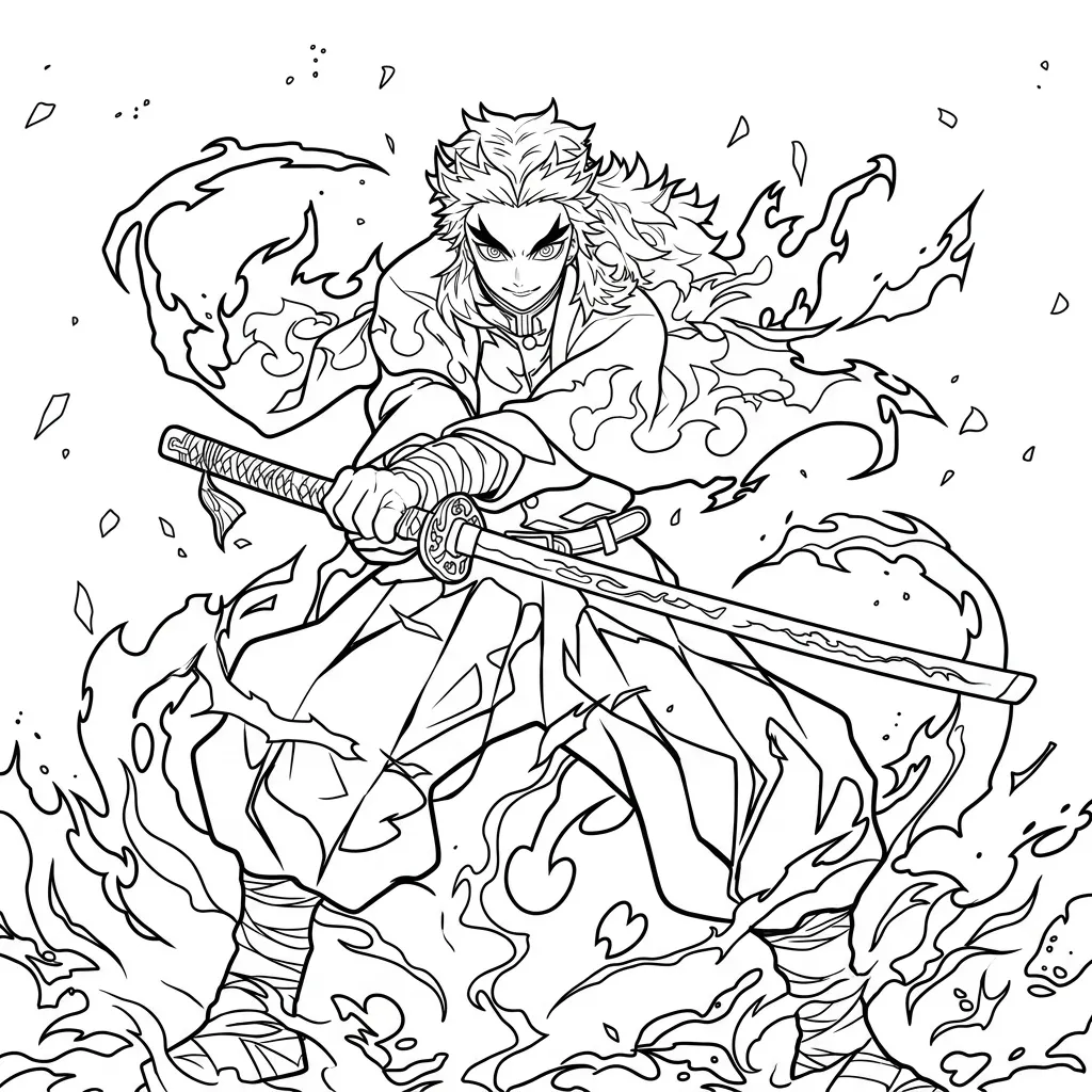 Kyojuro Rengoku 7 para colorear para imprimir pdf gratis