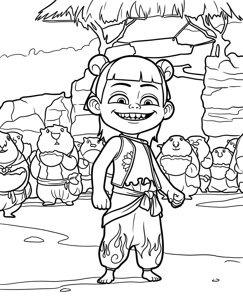 Ne Zha 14 para colorear para imprimir kawaii