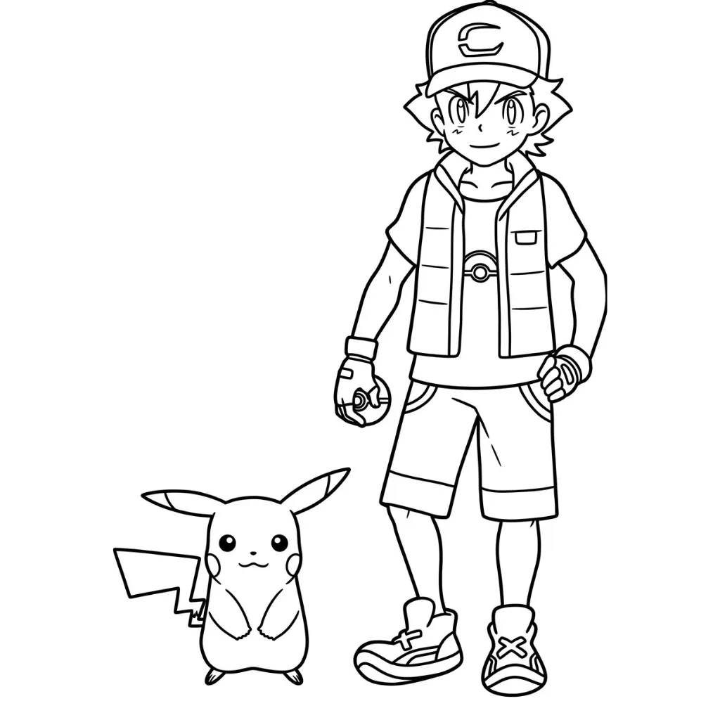 Ash Ketchum 4 para colorear para niños para descargar