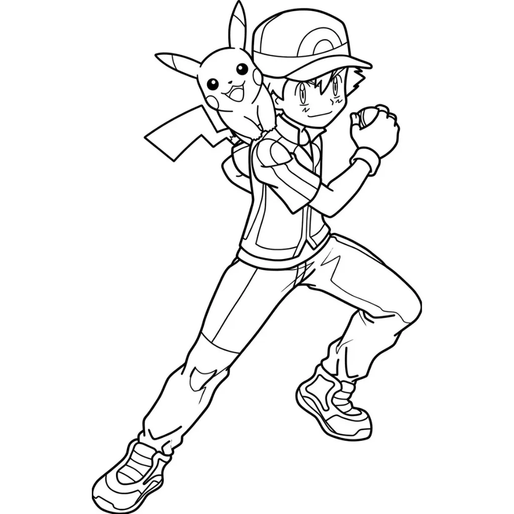 Ash Ketchum 9 para colorear para niño gratis