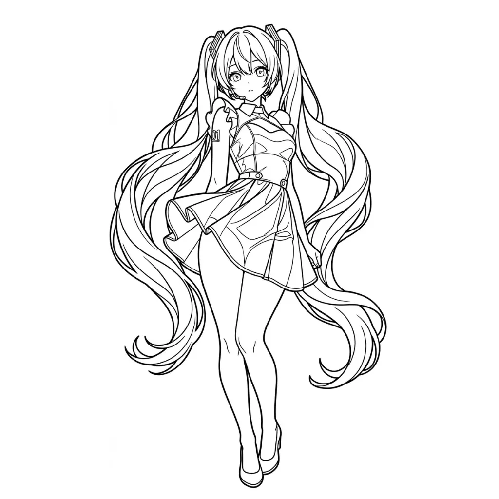 Hatsune Miku 1 para colorear y recortar para imprimir gratis