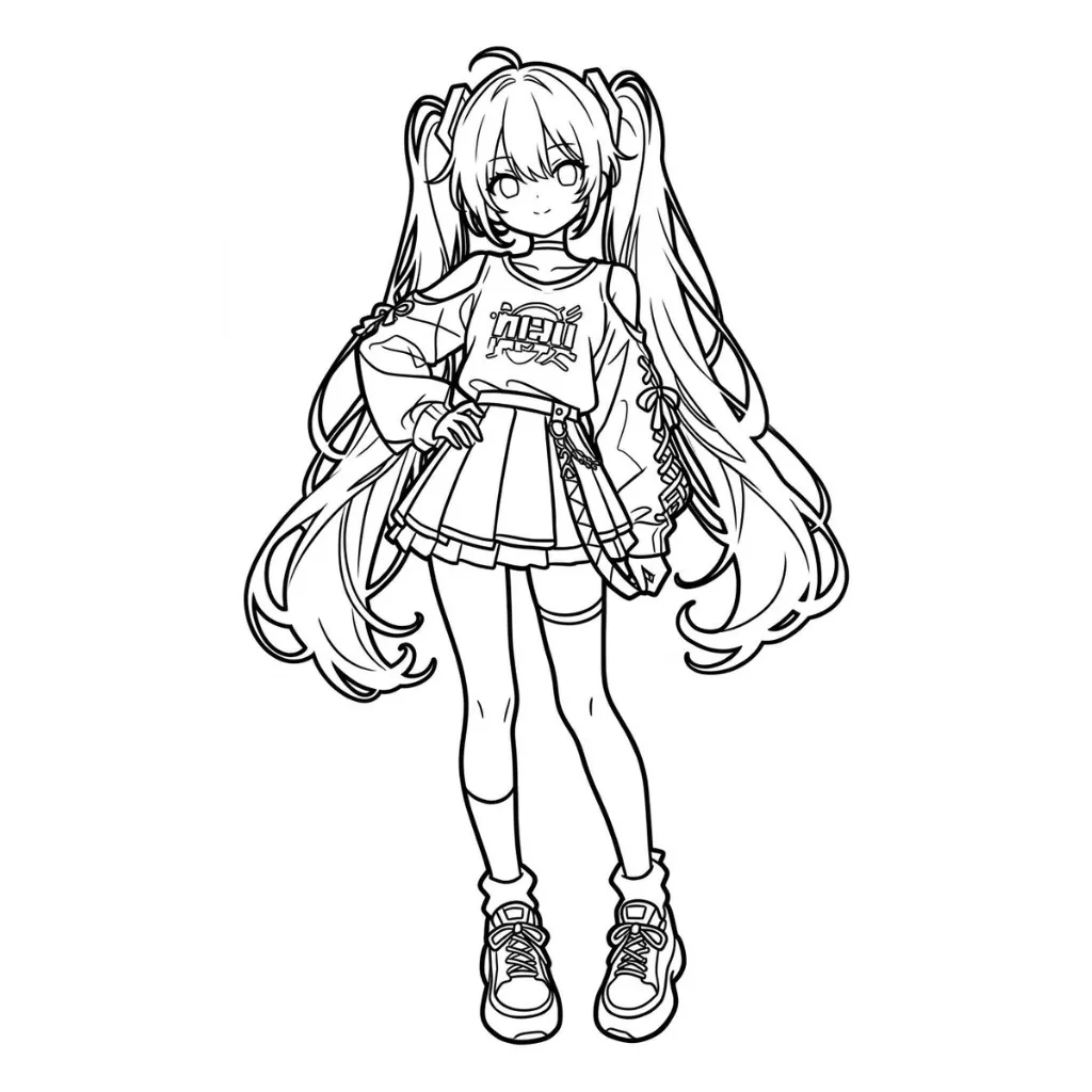 Hatsune Miku 14 para colorear para niños para descargar