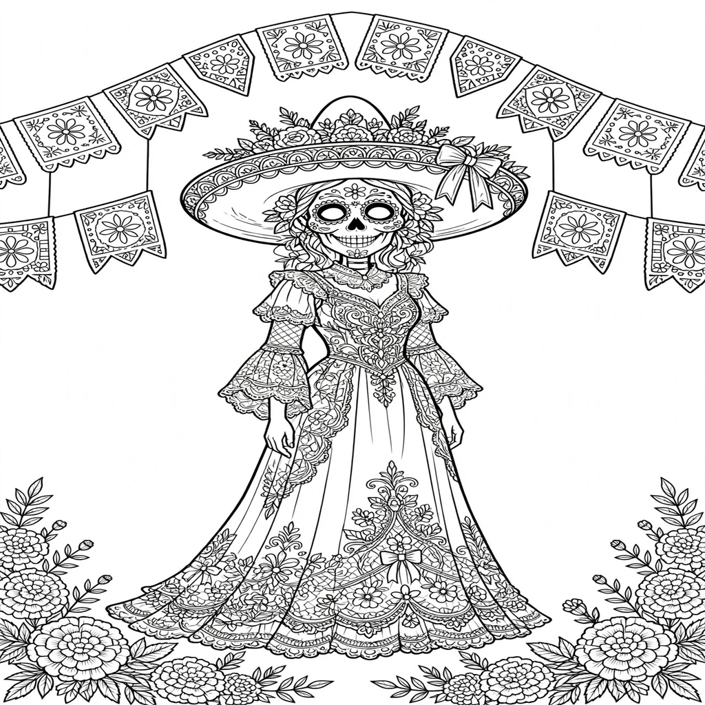 Catrinas 10 para colorear en línea