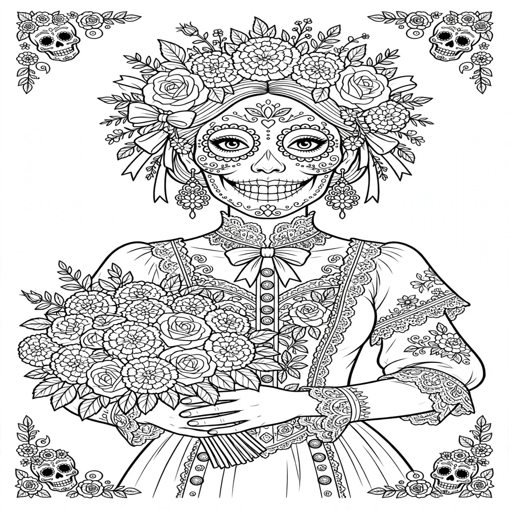 Catrinas 3 para colorear y recortar