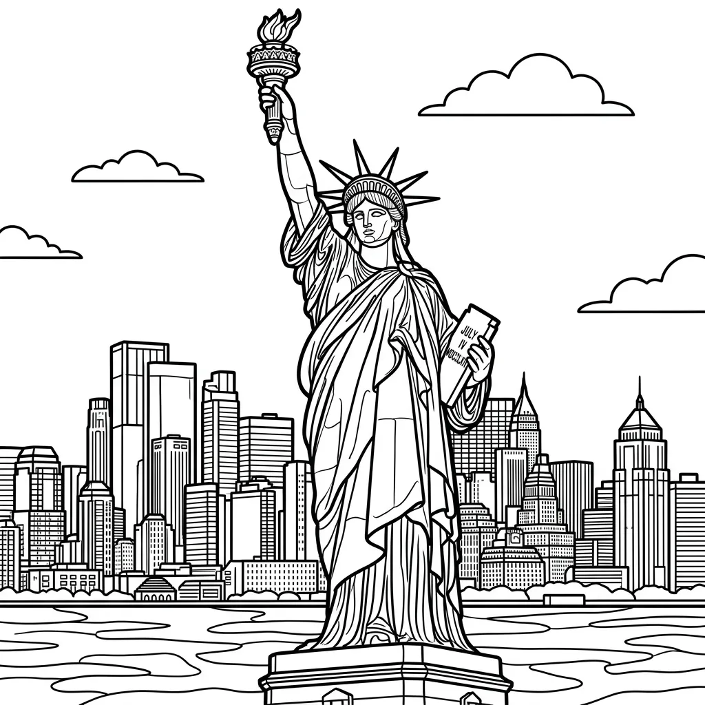 Estatua de la Libertad 15 para colorear para niños para imprimir