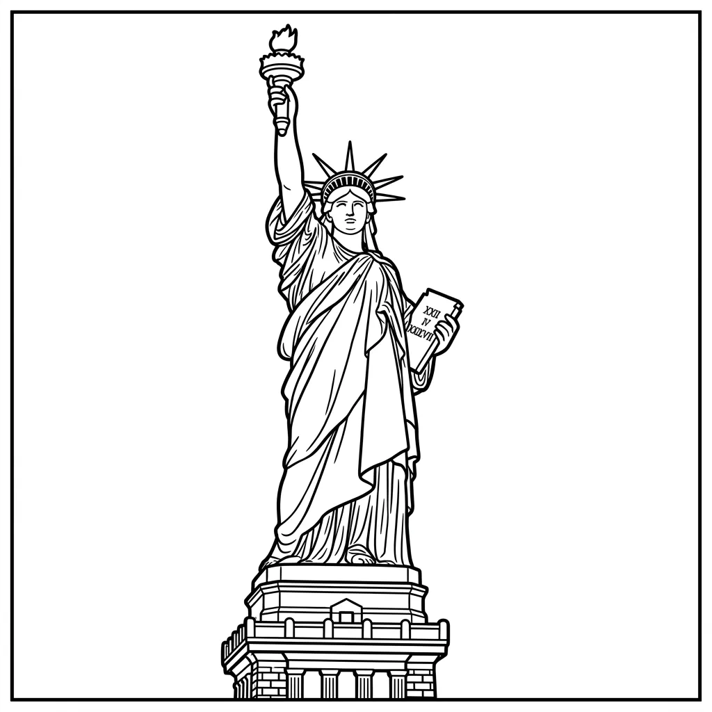 Estatua de la Libertad 16 para colorear para imprimir para niño de 4 años