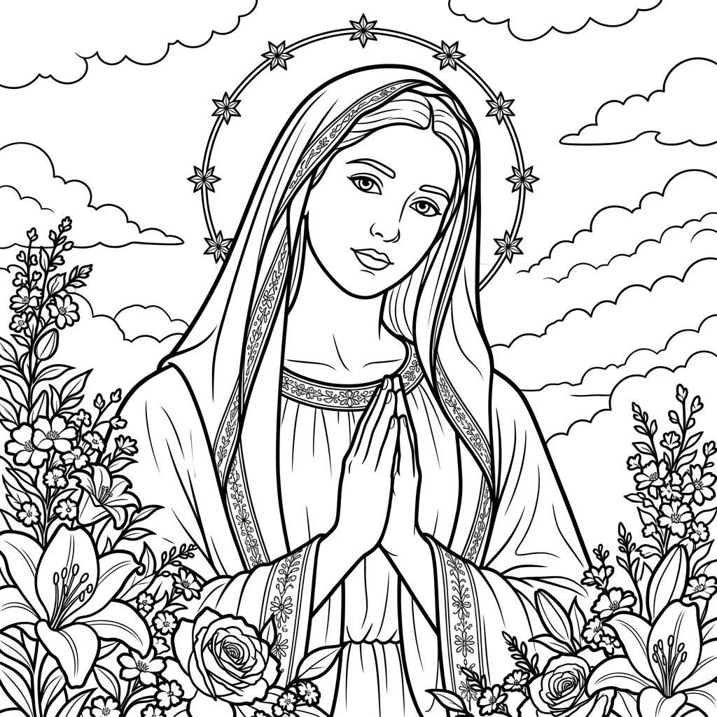 Virgen María 1 para colorear para imprimir para niño de 12 años