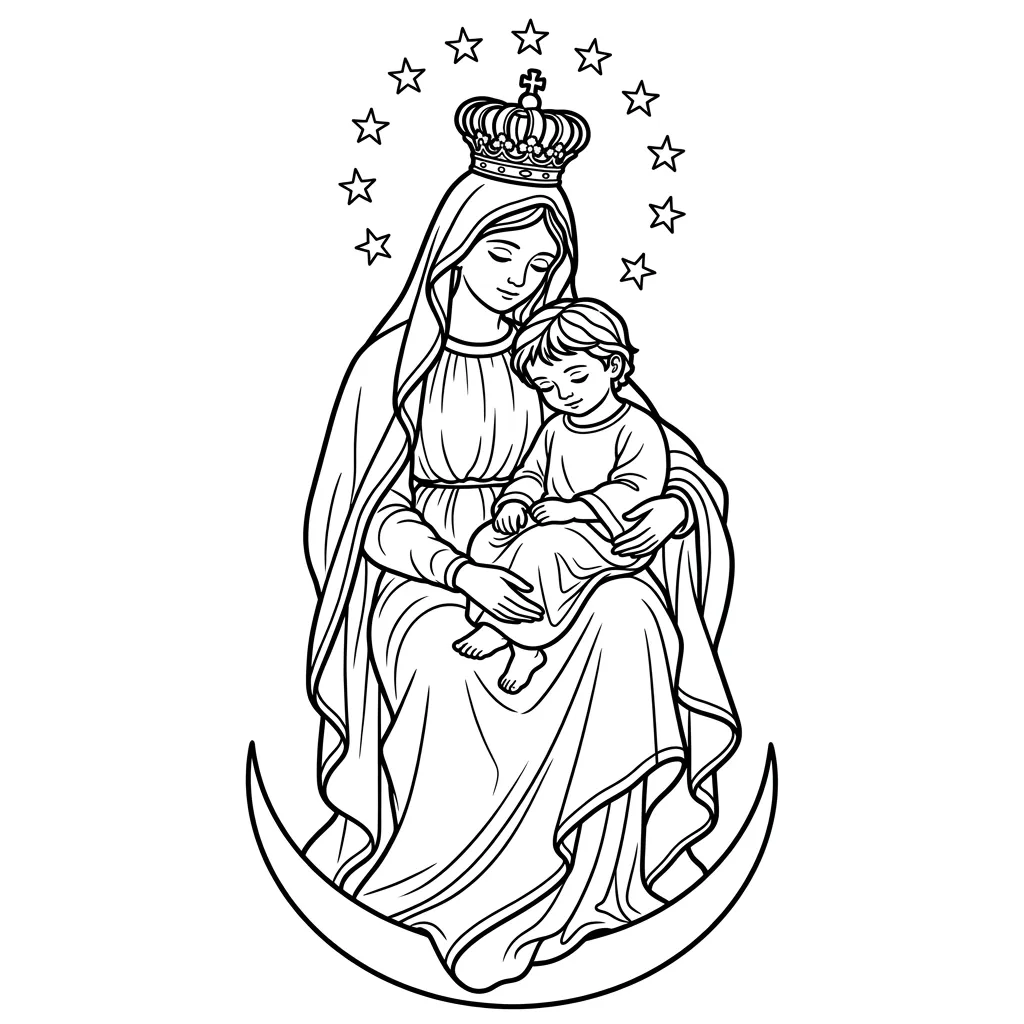 Virgen María 12 para colorear para imprimir para niño de 8 años