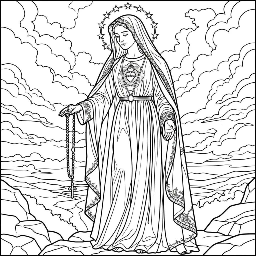 Virgen María 5 para colorear para niño de 7 años